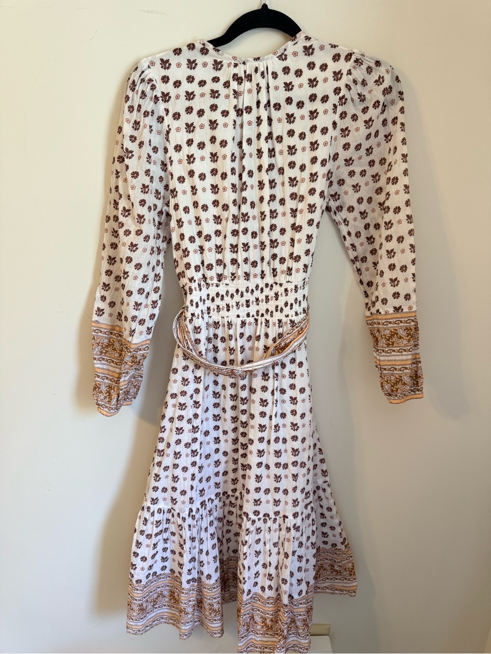 Cleobella cream midi dress with brown paisley border size small - Picture 2 of 4
